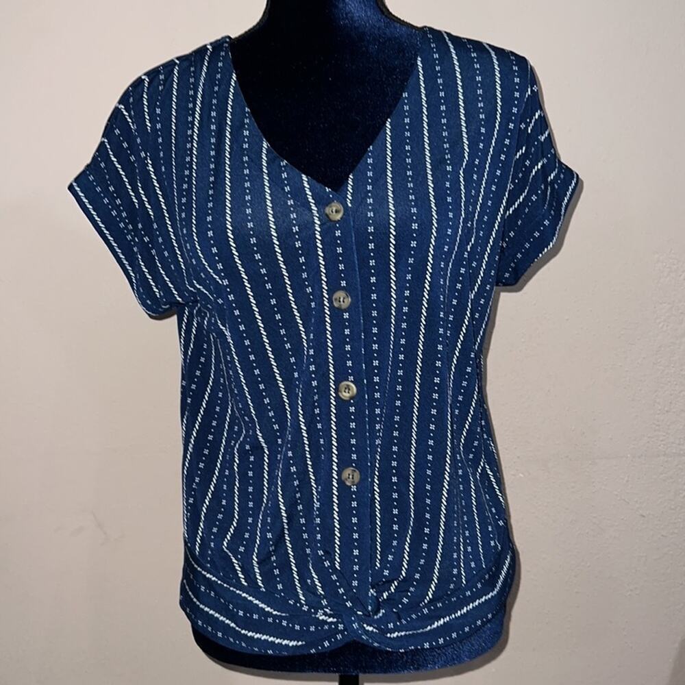 Flower & Feather Blouse Womens Small Blue White